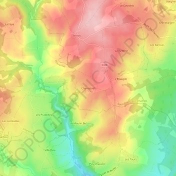 Mapa topográfico Chantessel, altitude, relevo