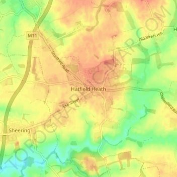Mapa topográfico Hatfield Heath, altitude, relevo