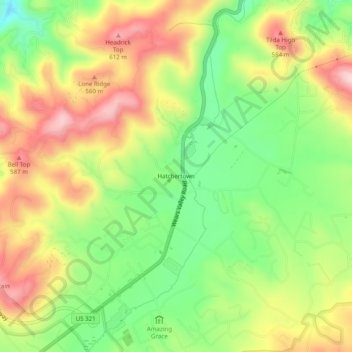 Mapa topográfico Hatchertown, altitude, relevo