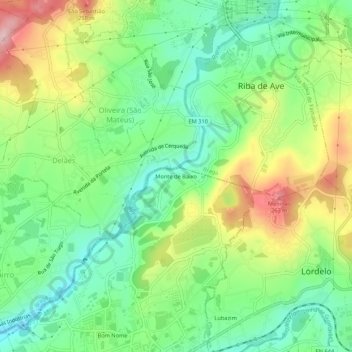 Mapa topográfico Monte de Baixo, altitude, relevo