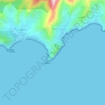 Mapa topográfico Cap Nègre, altitude, relevo