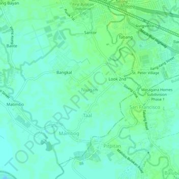Mapa topográfico Niugan, altitude, relevo