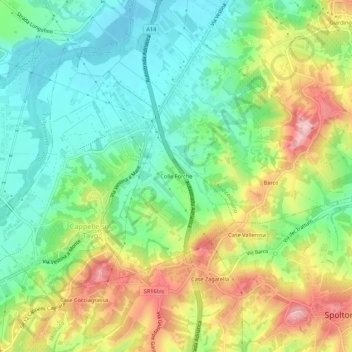 Mapa topográfico Colle Forche, altitude, relevo