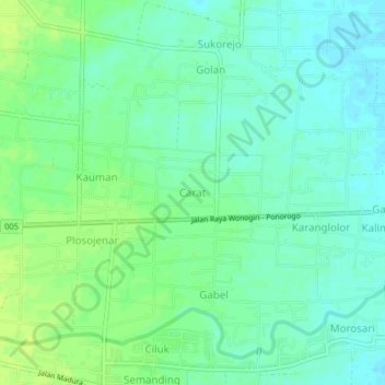Mapa topográfico Carat, altitude, relevo