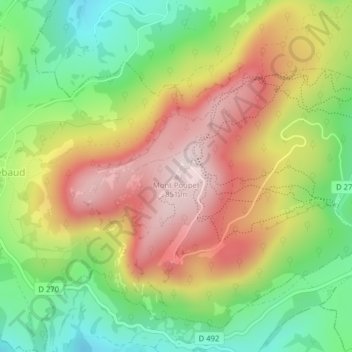 Mapa topográfico Mont Poupet, altitude, relevo