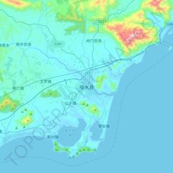Mapa topográfico 陵水黎族自治县, altitude, relevo