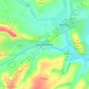 Mapa topográfico Beckhampton, altitude, relevo