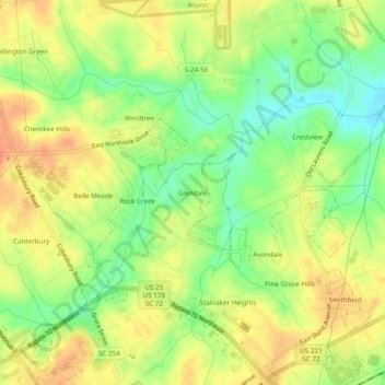 Mapa topográfico Glendale, altitude, relevo