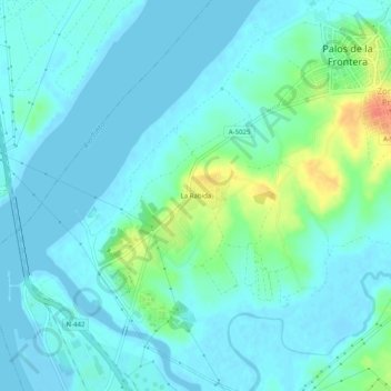 Mapa topográfico La Rábida, altitude, relevo