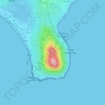 Mapa topográfico Monte Louro, altitude, relevo