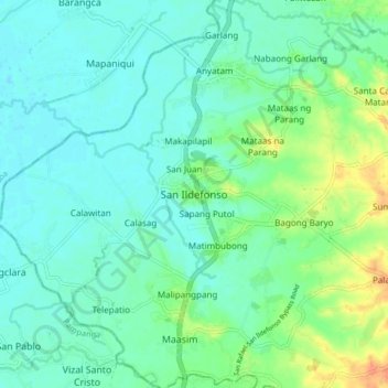 Mapa topográfico San Ildefonso, altitude, relevo