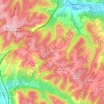 Mapa topográfico Calcinaia, altitude, relevo