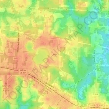 Mapa topográfico Dixon, altitude, relevo