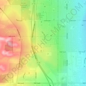 Mapa topográfico Oquirrh, altitude, relevo