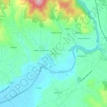 Mapa topográfico Castelluccio, altitude, relevo