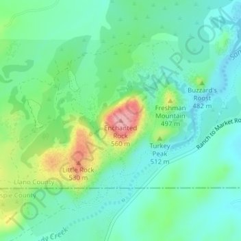 Mapa topográfico Enchanted Rock, altitude, relevo