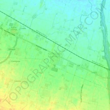 Mapa topográfico San Prospero Parmense, altitude, relevo