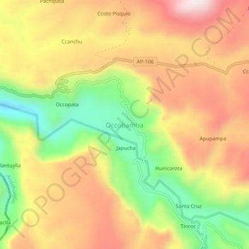 Mapa topográfico Occobamba, altitude, relevo