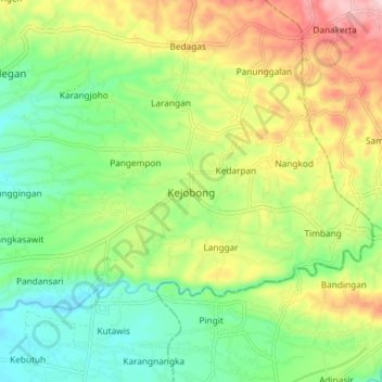 Mapa topográfico Kejobong, altitude, relevo
