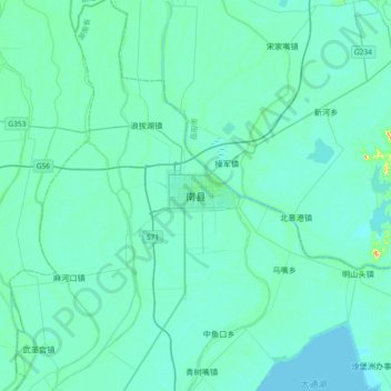 Mapa topográfico 南县, altitude, relevo