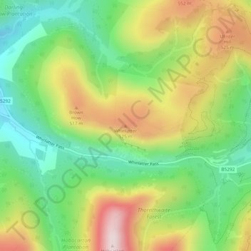 Mapa topográfico Whinlatter, altitude, relevo