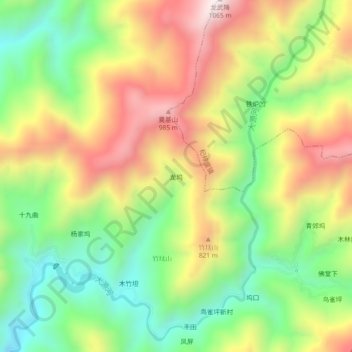 Mapa topográfico 龙坞, altitude, relevo