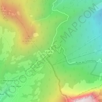 Mapa topográfico Col du Granier, altitude, relevo
