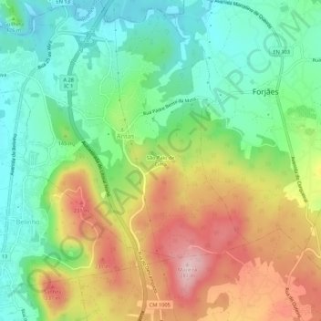 Mapa topográfico São Paio de Cima, altitude, relevo
