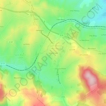 Mapa topográfico Vers le Saut, altitude, relevo