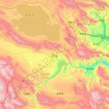 Mapa topográfico 海南州, altitude, relevo