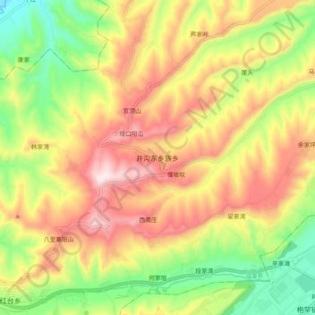 Mapa topográfico 井沟东乡族乡, altitude, relevo