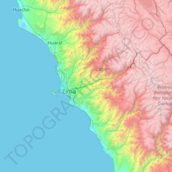 Mapa topográfico Provincia de Lima, altitude, relevo