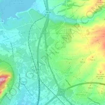 Mapa topográfico El Chaparral, altitude, relevo