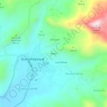Mapa topográfico Yacón, altitude, relevo
