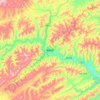 Mapa topográfico 碌曲县, altitude, relevo