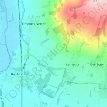 Mapa topográfico Westmancote, altitude, relevo