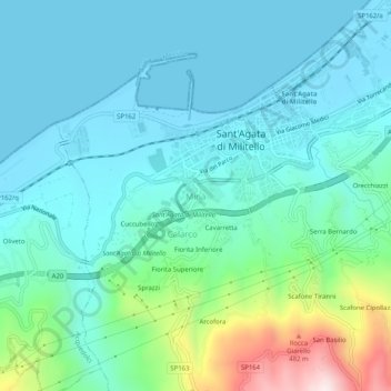 Mapa topográfico Minà, altitude, relevo