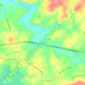 Mapa topográfico Forge Mill, altitude, relevo