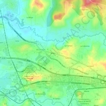 Mapa topográfico Bobes, altitude, relevo