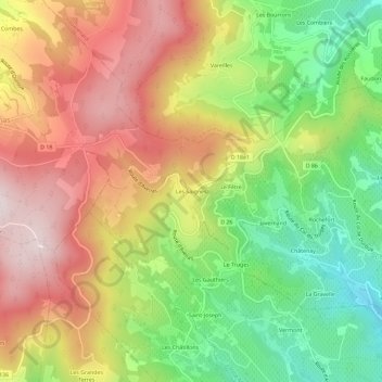 Mapa topográfico Les Saignes, altitude, relevo