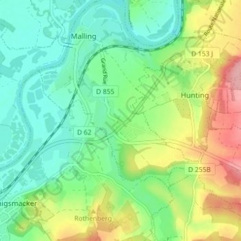 Mapa topográfico Petite Hettange, altitude, relevo
