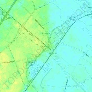 Mapa topográfico Yemassee, altitude, relevo