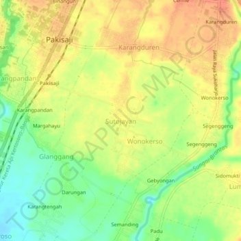 Mapa topográfico Sutojayan, altitude, relevo