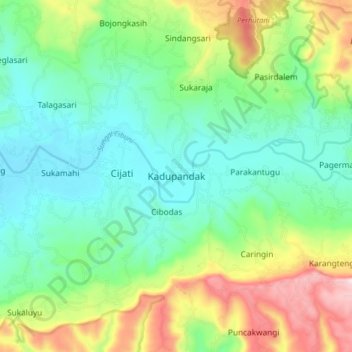Mapa topográfico Kadupandak, altitude, relevo