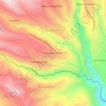 Mapa topográfico Calhuasig Grande, altitude, relevo