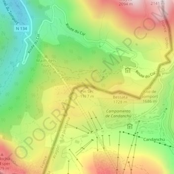 Mapa topográfico Pin Sec, altitude, relevo
