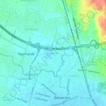 Mapa topográfico Sawahan, altitude, relevo