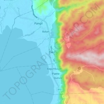 Mapa topográfico Pakil, altitude, relevo
