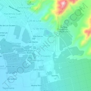 Mapa topográfico Yaurilla, altitude, relevo