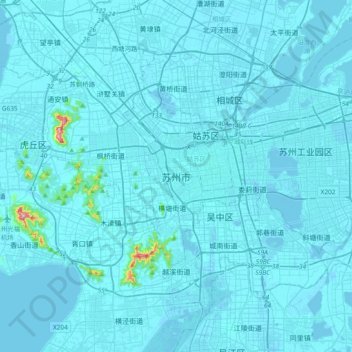 Mapa topográfico 苏州市, altitude, relevo
